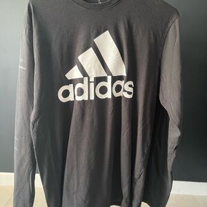 Adidas Men's Black and White Logo Long Sleeve Tee